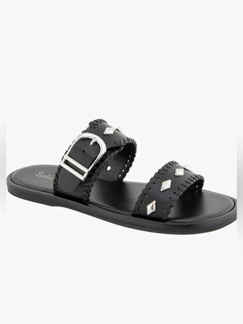 New in Box! Splendid Felix Black Silver Studded Double Strap Slide Sandal